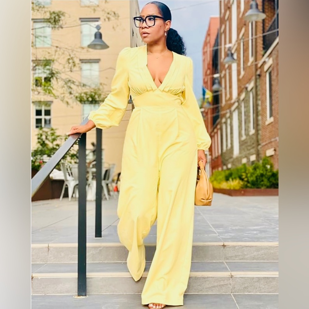 The Drop Plus Size Wide Leg Yellow Jumpsuit Size 3X